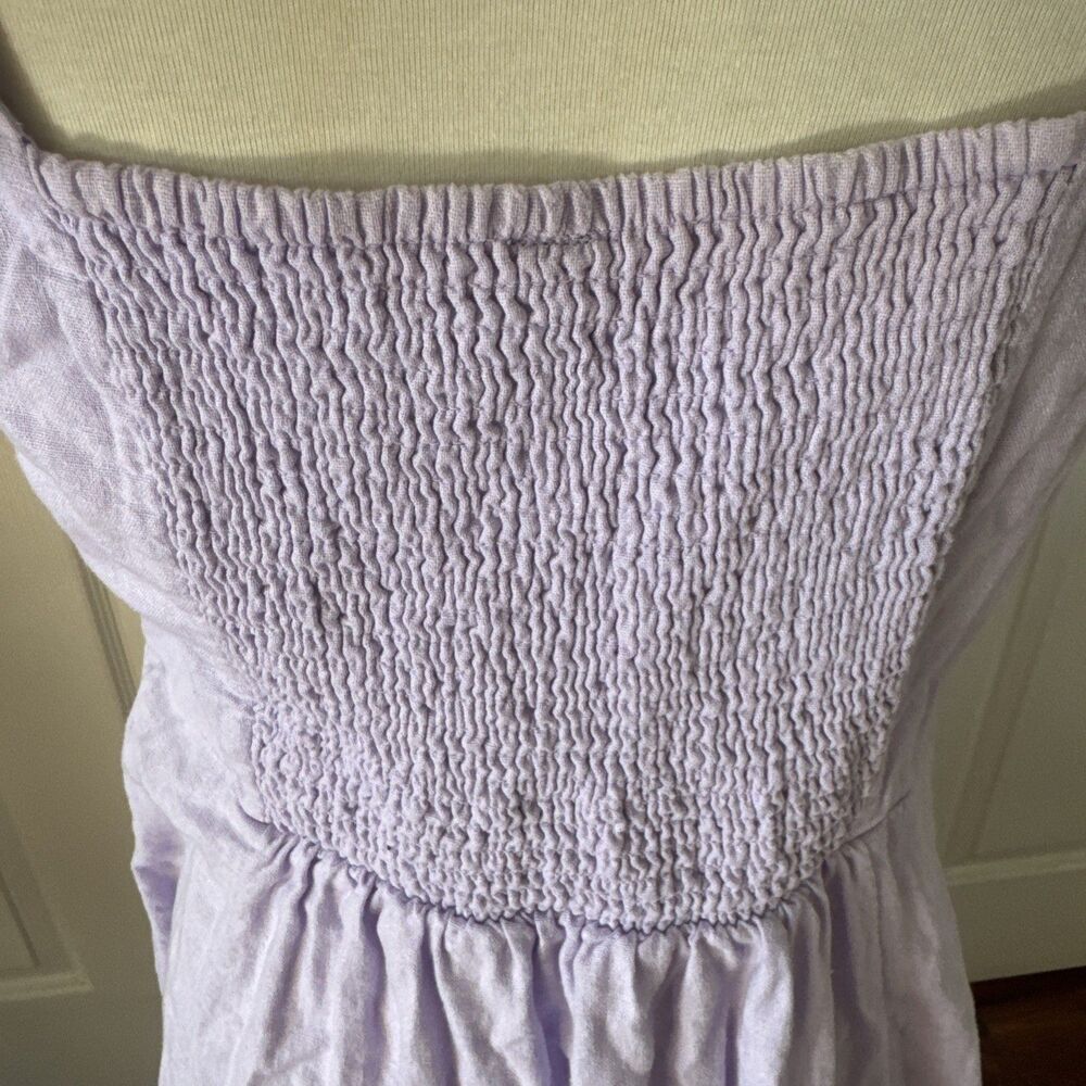 Old Navy Womens Linen Sundress Large Lavender Shirred Pockets Sweetheart Neck - Picture 6 of 9